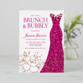 Roze Jurk Brunch & Bubbly Vrijgezellenfeest Roos G Folie Uitnodiging (Staand Voorkant)