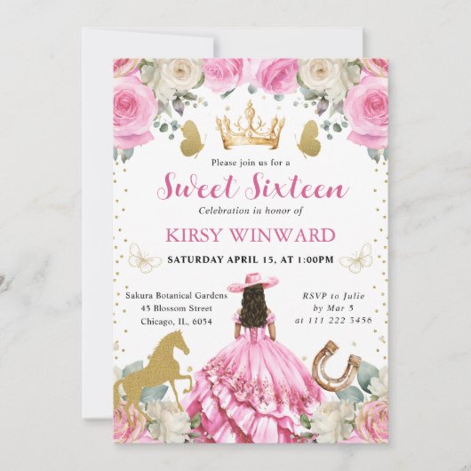 Roze Jurk Brunette Western Princess Sweet 16 Kaart (Voorkant)