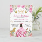 Roze Jurk Brunette Western Princess Sweet 16 Kaart (Staand voorkant)