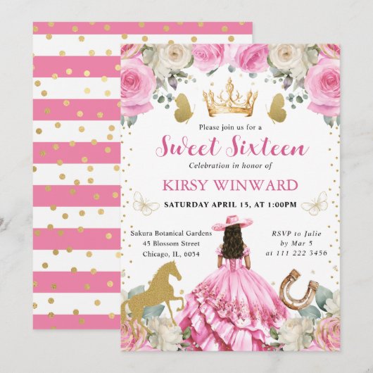 Roze Jurk Brunette Western Princess Sweet 16 Kaart (Voorkant / Achterkant)