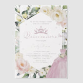 Roze Jurk Butterfly Boho Floral Lijst Quinceañera Vellum Uitnodigingen (Voorkant)