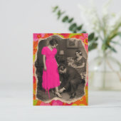 Roze jurk dame collage AI verbeterd Briefkaart (Staand voorkant)