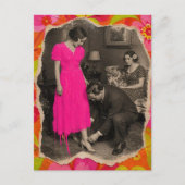 Roze jurk dame collage AI verbeterd Briefkaart (Voorkant)