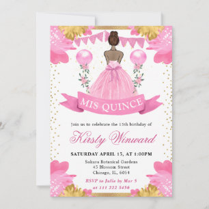 Roze Jurk Donkere Huid Prinses Quinceanera Kaart