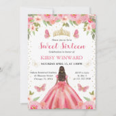 Roze Jurk Donkere Huid Prinses Sweet 16 Kaart (Voorkant)