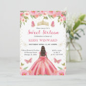 Roze Jurk Donkere Huid Prinses Sweet 16 Kaart (Staand voorkant)
