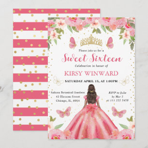 Roze Jurk Donkere Huid Prinses Sweet 16 Kaart