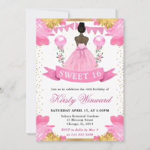 Roze Jurk Donkere Huid Prinses Sweet 16 Kaart