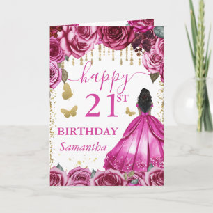 Roze Jurk Donkere Huid Prinses Verjaardag Kaart