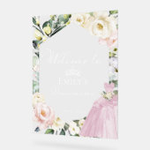 Roze Jurk Floral Quinceañera Welkom Acryl Teken Acryl Bord (Hoek)