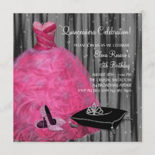 Roze jurk hoge hakken schoenen hete roze Quinceane Kaart