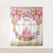 Roze Jurk Quinceañera Achtergrond Glitter Ballonne Wandkleed (Voorkant)