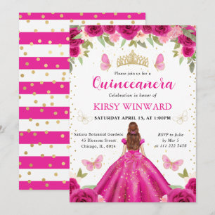 Roze jurk Rode haren prinses Quinceanera Kaart