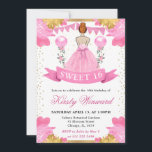 Roze Jurk Rood Haired Princess Sweet 16 Kaart<br><div class="desc">Elegante waterverf roodharige prinses in Roze dressontwerp met Roze en goudbloemen,  ballonnen en gouden glitter confetti.</div>