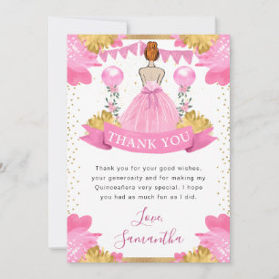 Roze jurk Roodharige prinses Quinceanera Bedankkaart