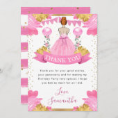 Roze jurk roodharige prinses verjaardag bedankkaart (Voorkant / Achterkant)