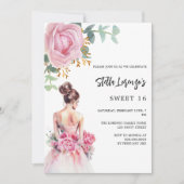 Roze jurk roos bloemenzoet 16 kaart (Voorkant)