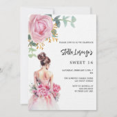 Roze jurk roos bloemenzoet 16 luxe kaart (Voorkant)