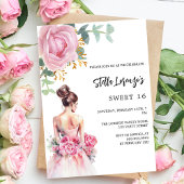 Roze jurk roos bloemenzoet 16 luxe kaart