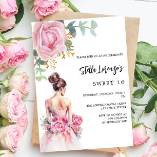 Roze jurk roos bloemenzoet 16 luxe kaart