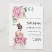 Roze jurk roos floral Quinceanera luxe Kaart (Voorkant)