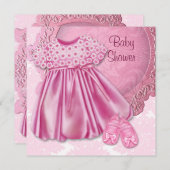 Roze Jurk Roze Damast Baby Meisje Douche Kaart (Voorkant / Achterkant)