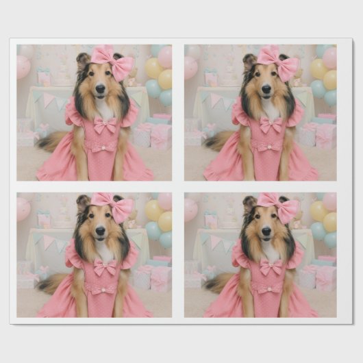 Roze jurk sheltie cadeaupapier (Vlak)