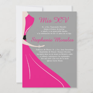 Roze jurk silhouet quinceanera uitnodiging