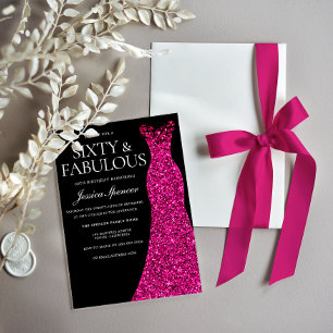 Roze jurk Sixty & Fabulous Black 60ste verjaardag Kaart