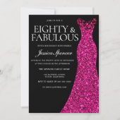 Roze Jurk Tachtig & Fabulous 80ste Verjaardag Zwar Kaart (Voorkant)