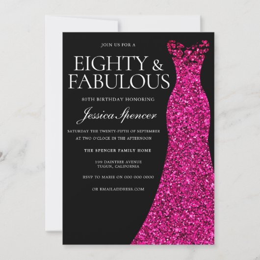Roze Jurk Tachtig & Fabulous 80ste Verjaardag Zwar Kaart (Voorkant)
