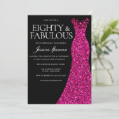 Roze Jurk Tachtig & Fabulous 80ste Verjaardag Zwar Kaart (Staand voorkant)