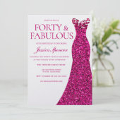 Roze jurk veertig en fantastische 40e verjaardag kaart (Staand voorkant)