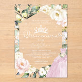 Roze Jurk Vlinder Bloemen Quinceañera Spaans Acryl Uitnodigingen (Voorkant)