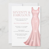 Roze jurk vrouwen 70ste verjaardag partij kaart (Voorkant)