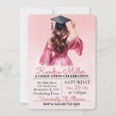 Roze jurk Waterverf Afstuderen Uitnodiging (Voorkant)