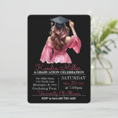 Roze jurk Waterverf Afstuderen Uitnodiging (Staand voorkant)