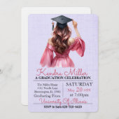 Roze jurk Waterverf Afstuderen Uitnodiging (Voorkant / Achterkant)