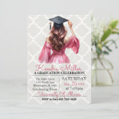 Roze jurk Waterverf Afstuderen Uitnodiging (Staand voorkant)