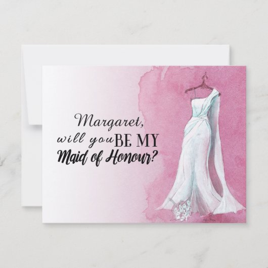 Roze jurk: "Wil je mijn bruidsmeisje zijn?" Kaart (Voorkant)