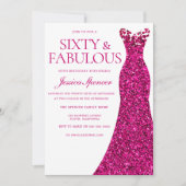 Roze jurk zestig en fantastische 60e verjaardag kaart (Voorkant)