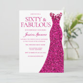 Roze jurk zestig en fantastische 60e verjaardag kaart (Staand voorkant)