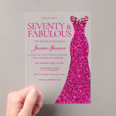 Roze jurk zeventig en fantastische 70e verjaardag acryl uitnodigingen (Insitu (Draagbaar))