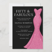 Roze jurk & zwarte vrouw 50ste verjaardagsfeestje kaart (Voorkant)