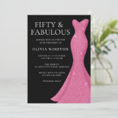 Roze jurk & zwarte vrouw 50ste verjaardagsfeestje kaart (Staand voorkant)