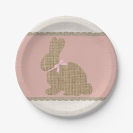 Roze & Jute Landelijke Konijn Pasen Baby Shower Papieren Bordje