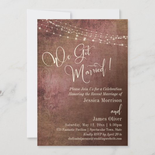 Roze & Jute oud-Hollands We Zijn Getrouwd Ontvangs Kaart (Voorkant)