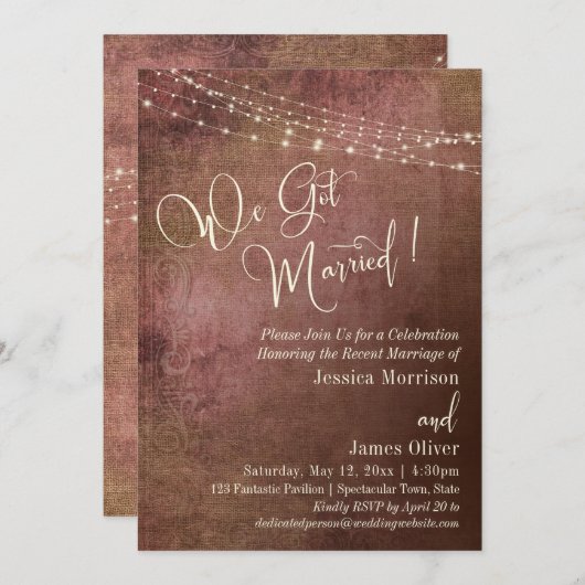 Roze & Jute oud-Hollands We Zijn Getrouwd Ontvangs Kaart (Voorkant / Achterkant)