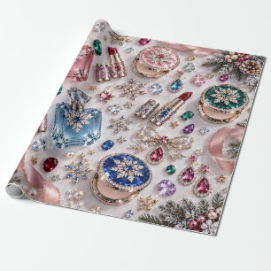 Roze Juweel Cosmetica Kerstmis Cadeaupapier