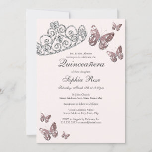 Roze juweel tiara vlinder Quinceanera Kaart